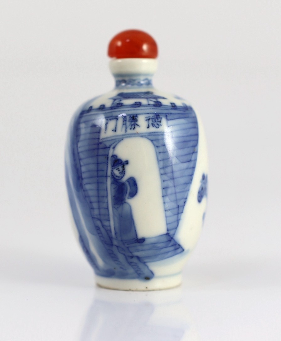 A Chinese blue and white snuff bottle, Yongzheng mark, 1850-1900, 6.5cm high